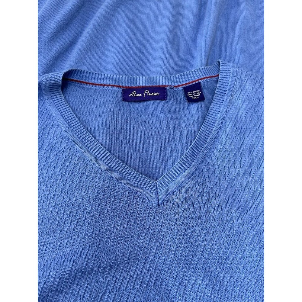 Alan Flusser Sweater Vest XXL 2XL Blue V-Neck Business Casual Golf